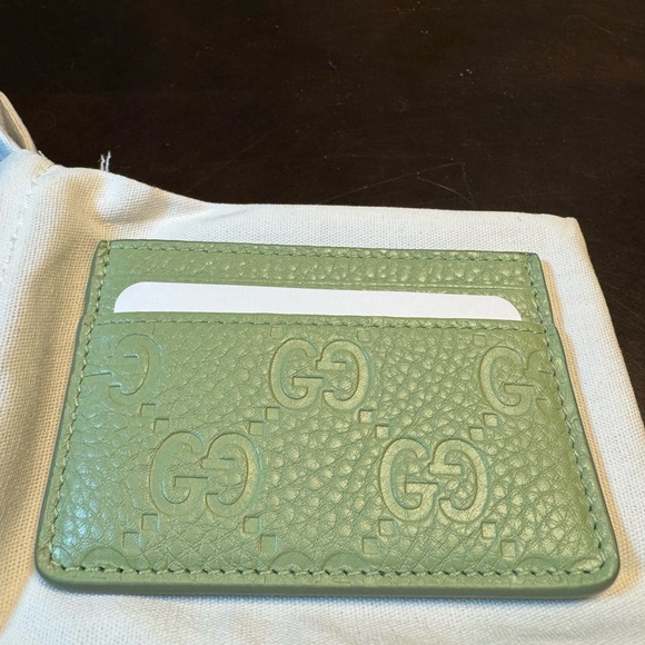 New Authentic Gucci GG Logo Card Case Walllet Green Leather - Picture 2 of 10